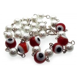 Red Lampwork Evil Eye and Faux Pearl Bead Necklace