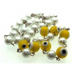 Yellow Lampwork Evil Eye and Faux Pearl Bead Necklace