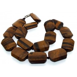 Tigers Eye Gemstone Flat Oval Shaped Bead Necklace