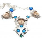 Blue Topaz and Diopside Indian Silver Goddess Necklace 02