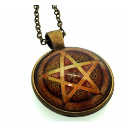 Brown Pentacle Glass Dome Chain Necklace