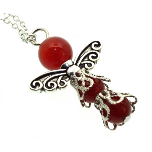 Carnelian Gemstone Bead Angel Chain Necklace