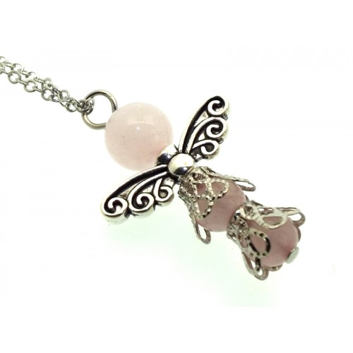 Rose Quartz Gemstone Bead Angel Chain Necklace