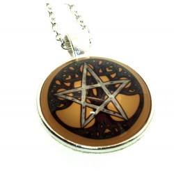 Pentacle Tree of Life Glass Dome Chain Necklace