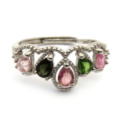 Tourmaline Silver Plated Adjustable Ring