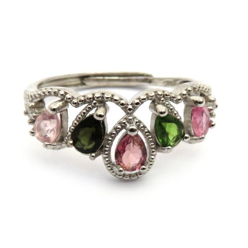 Tourmaline Silver Plated Adjustable Ring