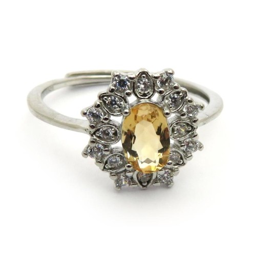 Citrine Silver Plated Adjustable Ring