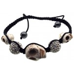 White Stone Skull and Bling Bead Bracelet