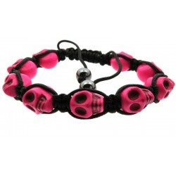 Pink Skull Bead adjustable Macrame Bracelet