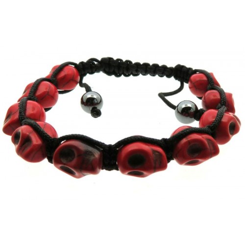 Red Skull Bead adjustable Macrame Bracelet