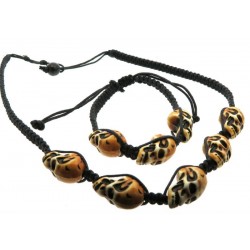 Orange Skull Bead adjustable Macrame Necklace and Bracelet Set