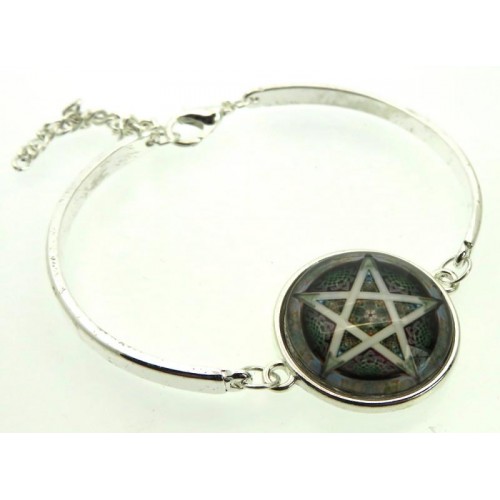 Pentacle Glass Dome Metal Bracelet