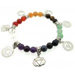 Chakra Symbol Gemstone Bead Elasticated Charm Bracelet