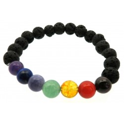 Chakra and Lava Rock Gemstone Bead Elasticated Power Bracelet