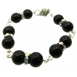 10mm Jet Bead and Swarovski Magnetic Clasp Bracelet