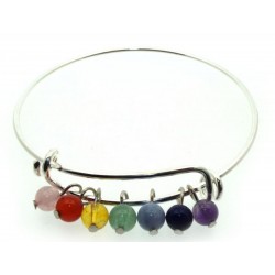 Adjustable Gemstone Chakra Charm Bangle Bracelet