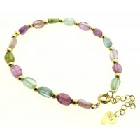 Mixed Tourmaline Sterling Silver Gold Plated Bead Bracelet