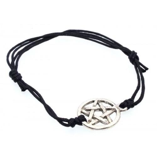 Simple Metal Pentacle Cord Bracelet