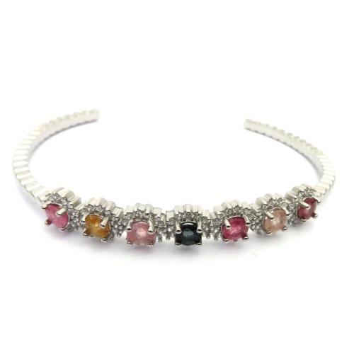 Fancy Mixed Tourmaline Silver Plated Bracelet