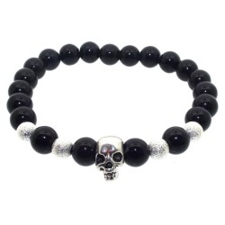 8mm Black Onyx with Skull Bead Power Bracelet