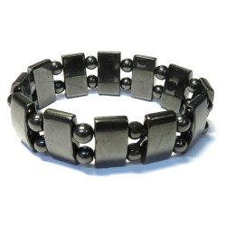 Flat and Round Hematite Bead Elasticated Bracelet