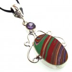 Rainbow Calsilica Indian Silver Pendant 03