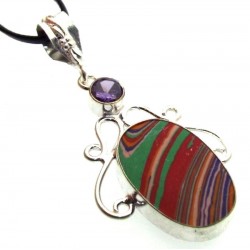 Rainbow Calsilica Indian Silver Pendant 03