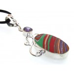 Rainbow Calsilica Indian Silver Pendant 03