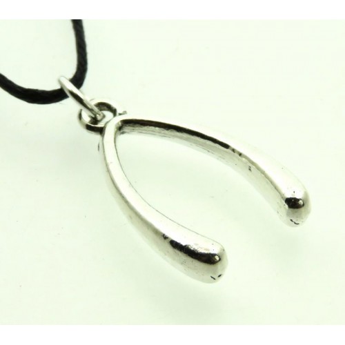 Silver Coloured Metal Lucky Wishbone Pendant