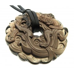 Smoky Obsidian Carved Chinese Dragon Pendant