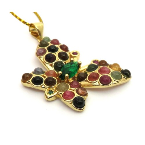 Tourmaline Gemstone Butterfly Pendant