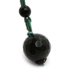 16mm Black Obsidian Faceted Sphere adjustable cord Pendant