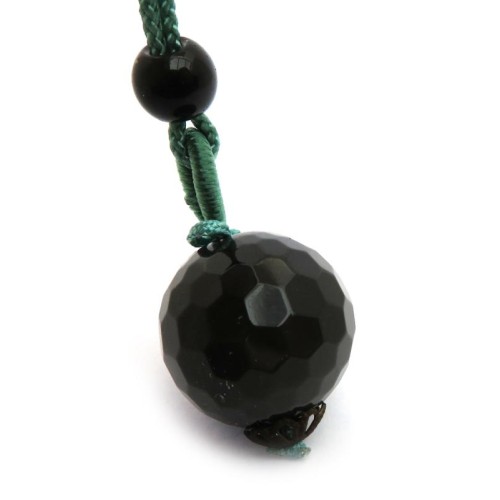 16mm Black Obsidian Faceted Sphere adjustable cord Pendant