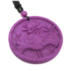 AAA Grade Lepidolite Lotus Carved Disc adjustable cord Pendant