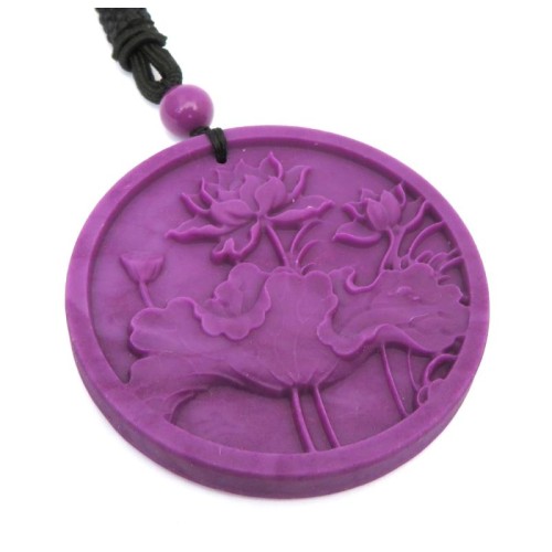 AAA Grade Lepidolite Lotus Carved Disc adjustable cord Pendant