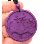 AAA Grade Lepidolite Lotus Carved Disc adjustable cord Pendant