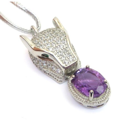 Amethyst Gemstone Animal Head Pendant