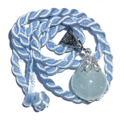 14mm Aquamarine Gemstone Sphere Pendant Blue Cord
