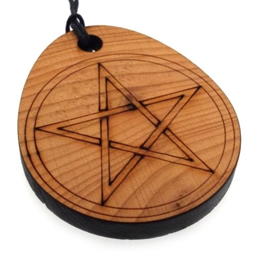 Pentacle Reclaimed Yew Slice Wooden Pendant