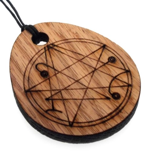 Necronomicon Reclaimed Oak Slice Wooden Pendant