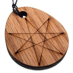 Elven Septagram Reclaimed Oak Slice Wooden Pendant