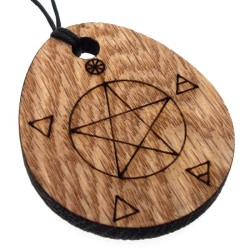 Elemental Pentacle Reclaimed Oak Slice Wooden Pendant
