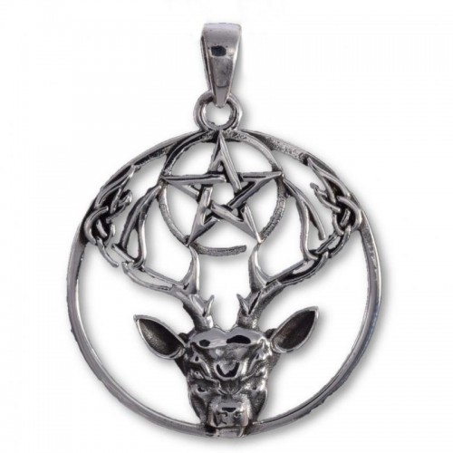 Stag and Pentacle Sterling Silver Pendant