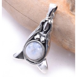Mother Earth with Rainbow Moonstone Sterling Silver Pendant