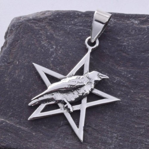 Raven on Pentagram Sterling Silver Pendant