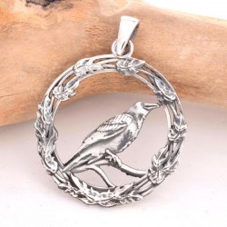 Raven on Wreath Sterling Silver Pendant