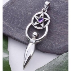 Pentacle Goddess with Amethyst Sterling Silver Pendant