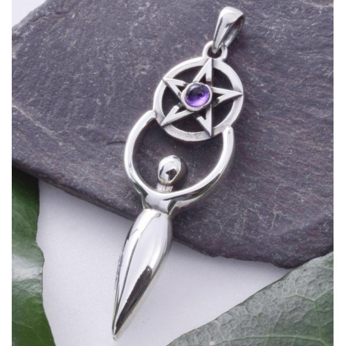 Pentacle Goddess with Amethyst Sterling Silver Pendant