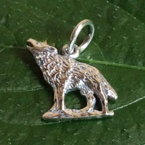 Small Howling Wolf Sterling Silver Pendant
