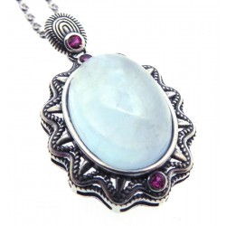 Aquamarine and Garnet Sterling Silver Pendant with Chain 04